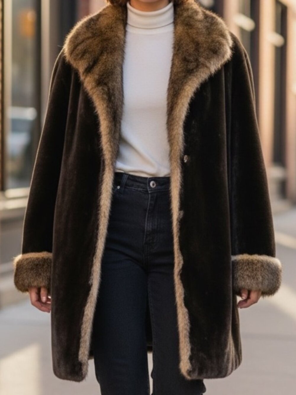 London Fog faux fur coat size large